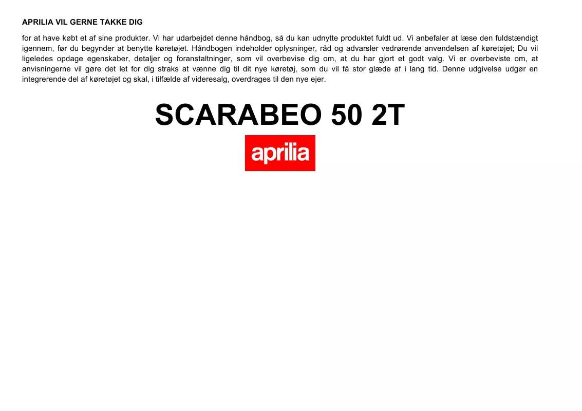 Mode d'emploi APRILIA SCARABEO 50 2T