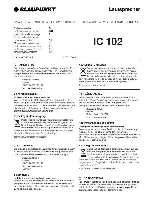 Mode d'emploi BLAUPUNKT IC 102