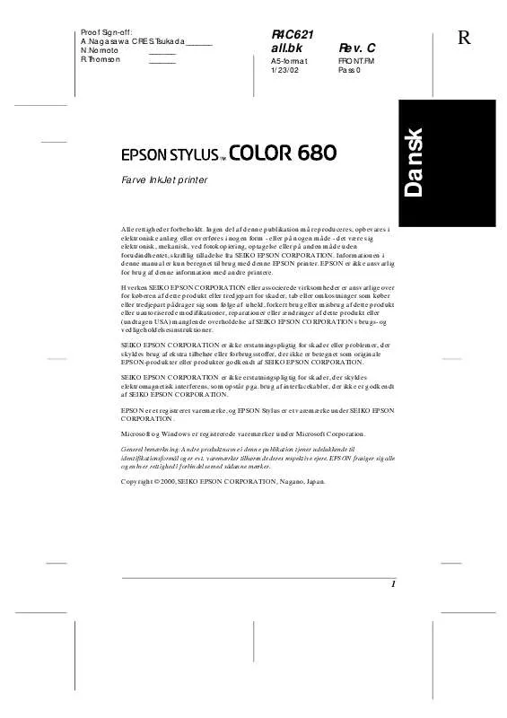 Mode d'emploi EPSON STYLUS COLOR 680