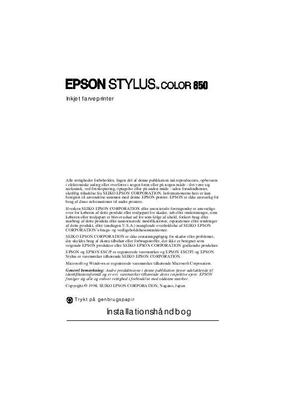 Mode d'emploi EPSON STYLUS COLOR 850