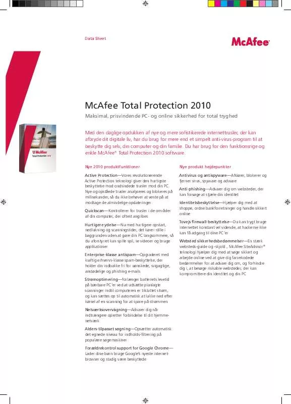 Mode d'emploi MCAFEE TOTAL PROTECTION 2010