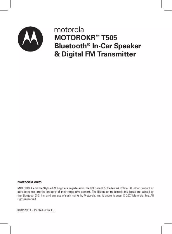 Mode d'emploi MOTOROLA MOTOROKR T505