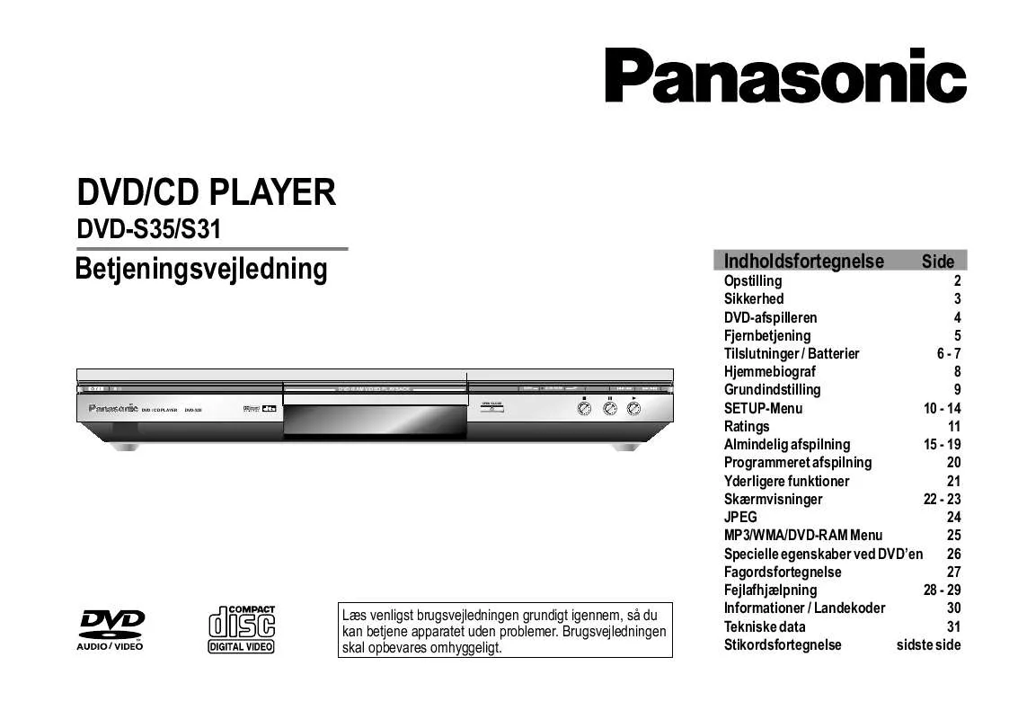Mode d'emploi PANASONIC DVD-S31