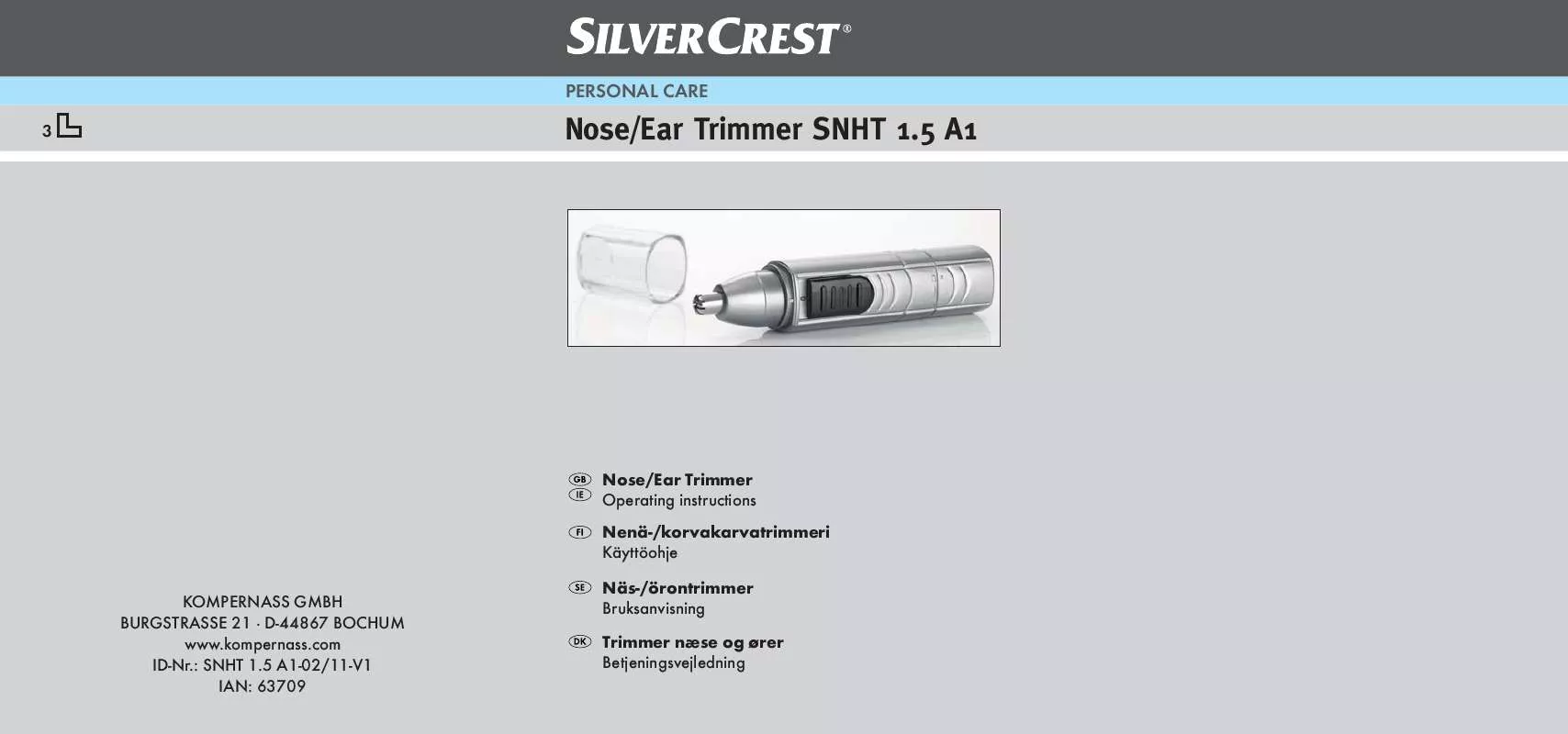 Mode d'emploi SILVERCREST SNHT 1.5 A1 NOSE-EAR TRIMMER