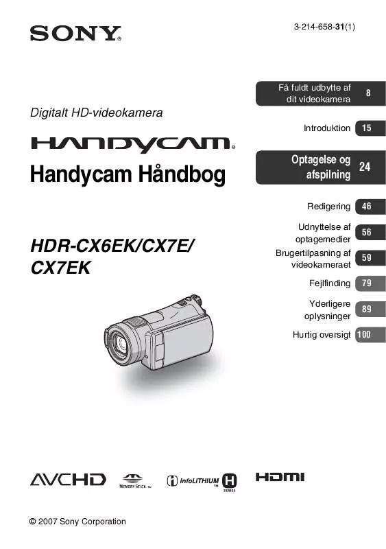 Mode d'emploi SONY HDR-CX7EK