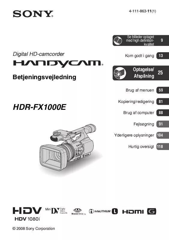 Mode d'emploi SONY HDR-FX1000E