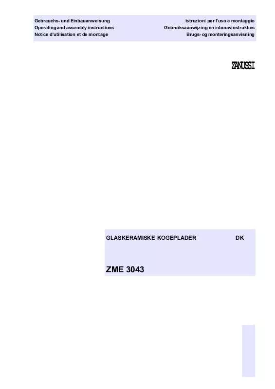 Mode d'emploi ZANUSSI ZME3043KN