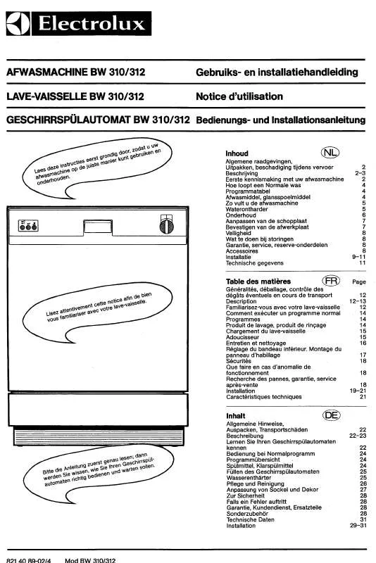 Mode d'emploi AEG-ELECTROLUX BW310-1