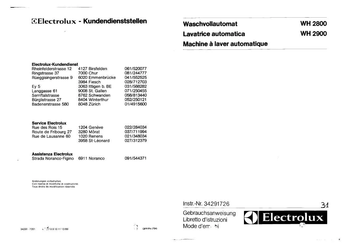 Mode d'emploi AEG-ELECTROLUX WH2800