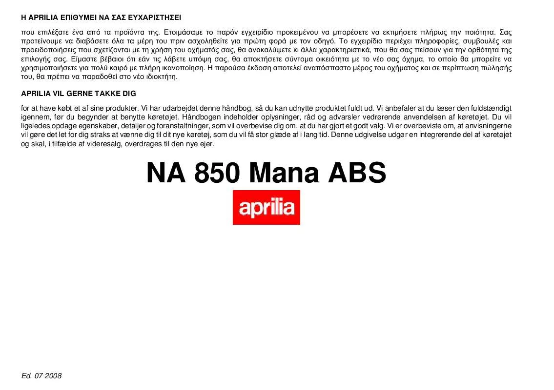 Mode d'emploi APRILIA MANA 850 ABS