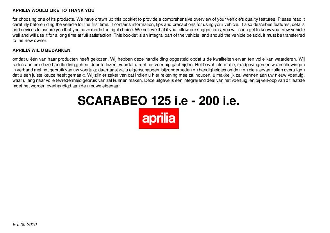 Mode d'emploi APRILIA SCARABEO 125 IE