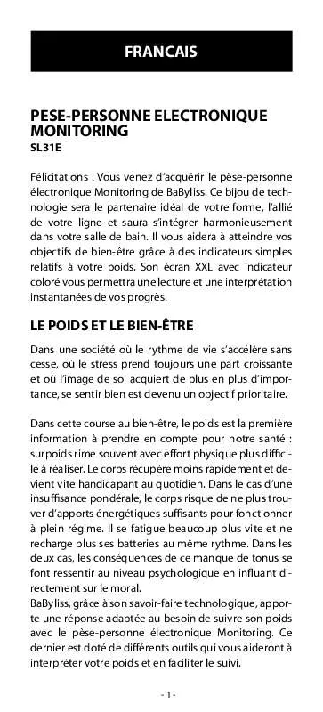 Mode d'emploi BABYLISS SL31E