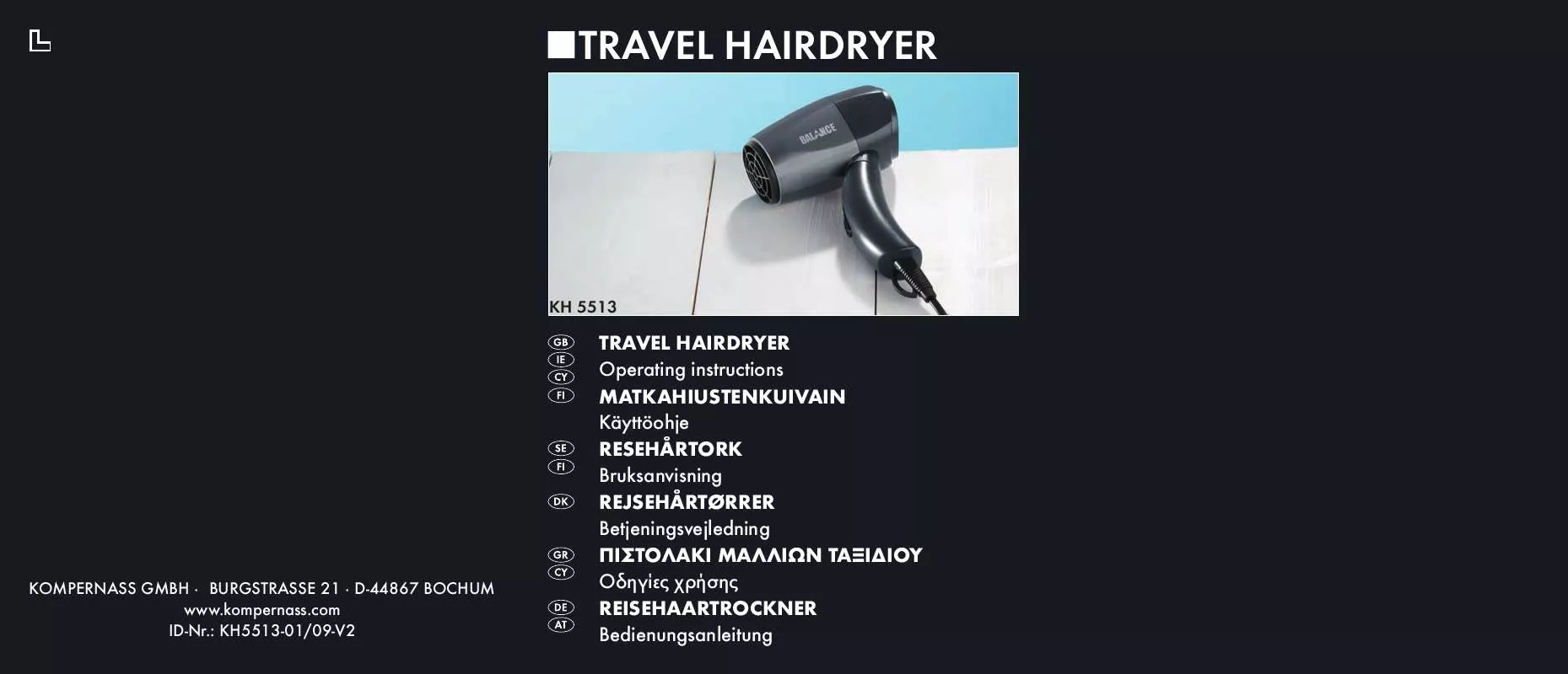 Mode d'emploi BALANCE KH 5513 TRAVEL HAIRDRYER