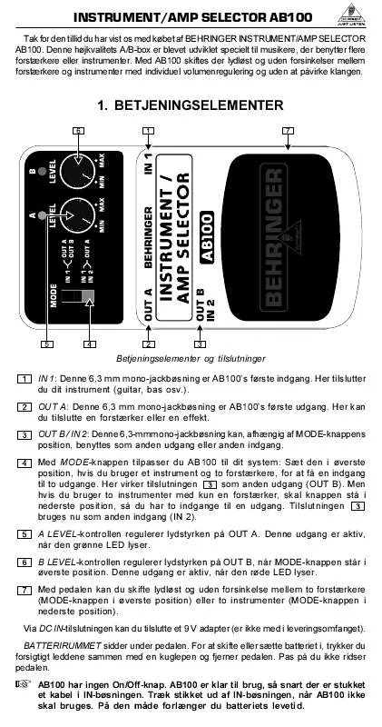 Mode d'emploi BEHRINGER AB100