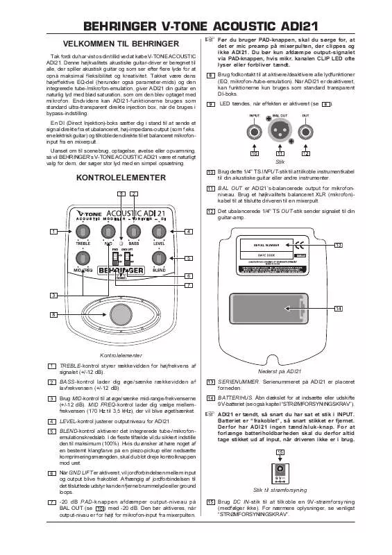 Mode d'emploi BEHRINGER ADI21