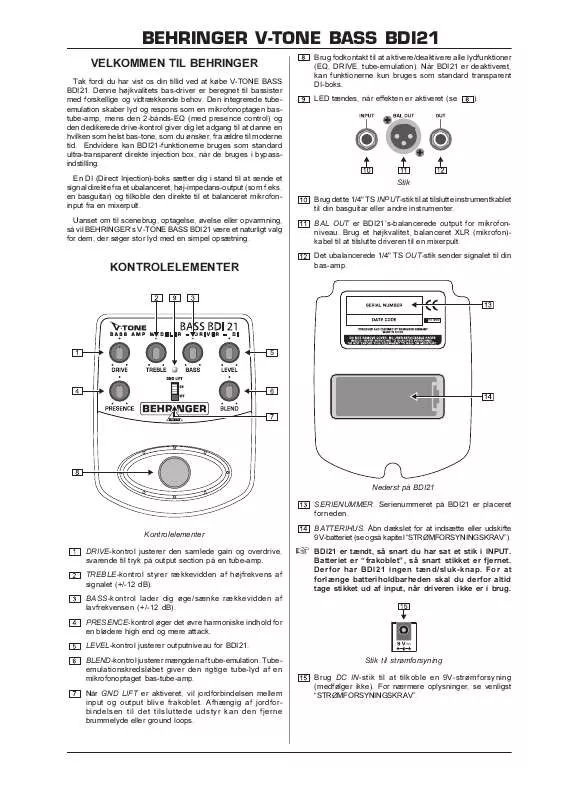 Mode d'emploi BEHRINGER BDI21