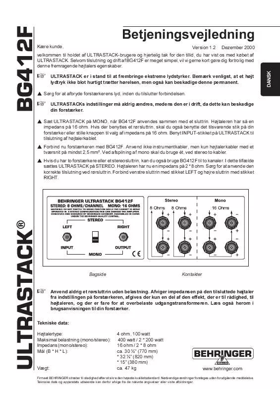 Mode d'emploi BEHRINGER BG412F