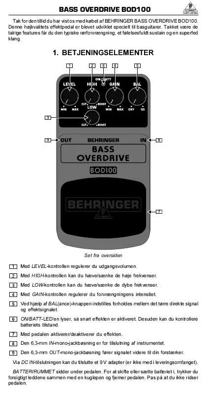 Mode d'emploi BEHRINGER BOD100