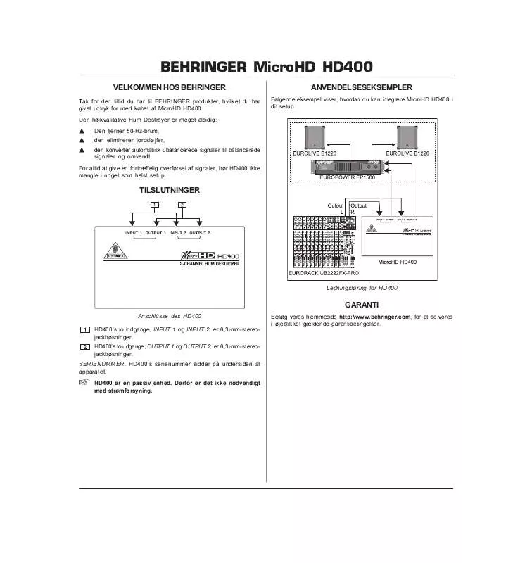 Mode d'emploi BEHRINGER HD400