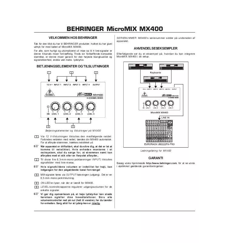 Mode d'emploi BEHRINGER MX400