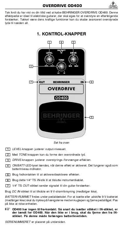 Mode d'emploi BEHRINGER OD400