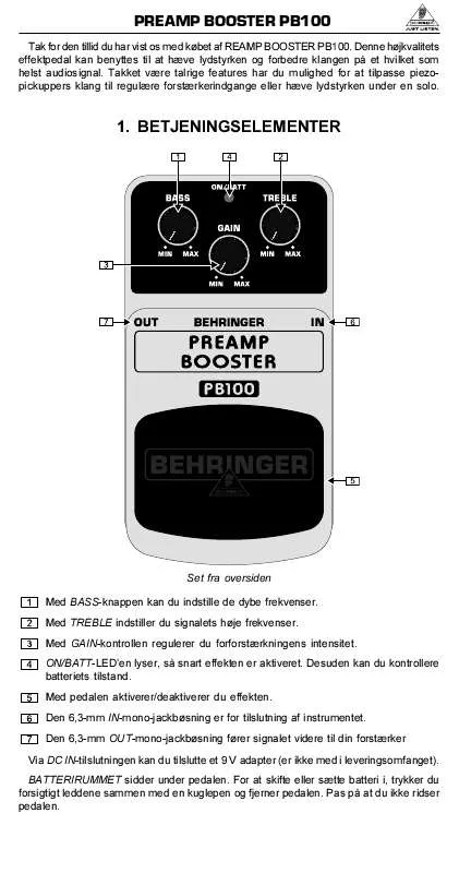 Mode d'emploi BEHRINGER PB100