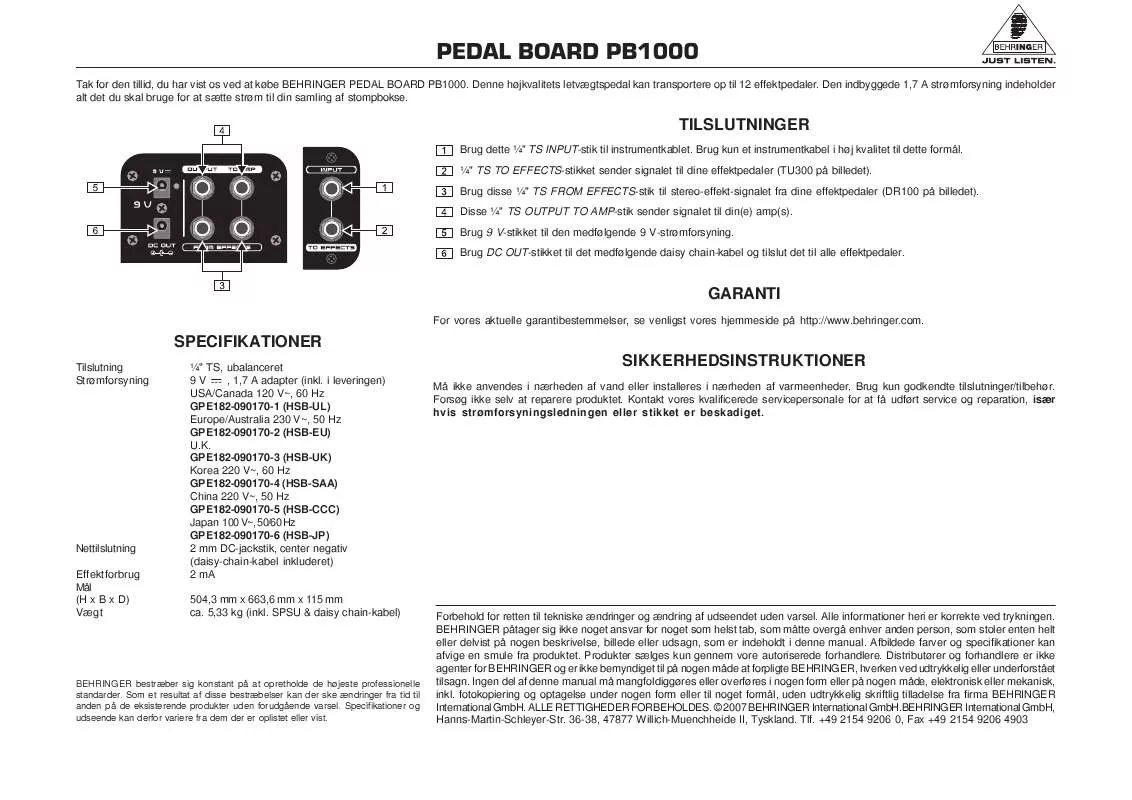 Mode d'emploi BEHRINGER PB1000