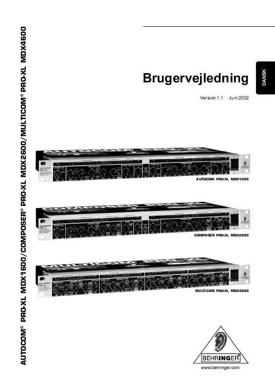 Mode d'emploi BEHRINGER PRO-XL MDX1600