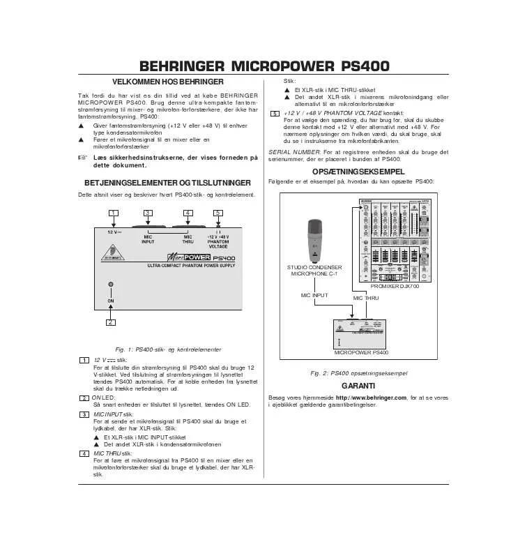 Mode d'emploi BEHRINGER PS400