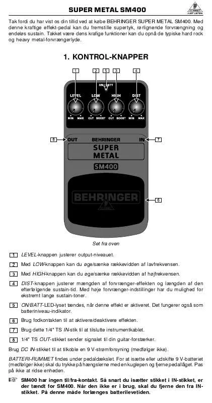 Mode d'emploi BEHRINGER SM400