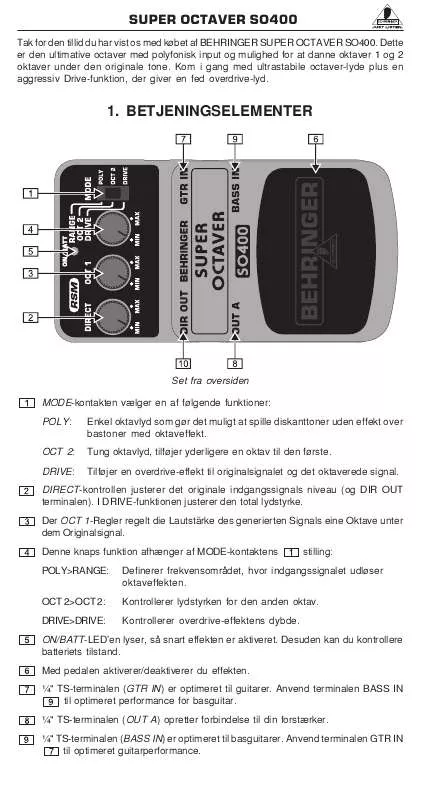 Mode d'emploi BEHRINGER SO400