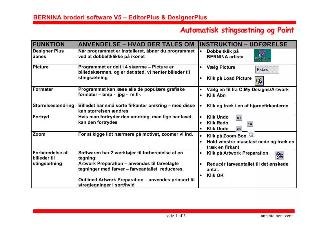 Mode d'emploi BERNINA BRODERI SOFTWARE V5