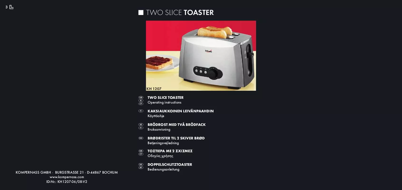 Mode d'emploi BIFINETT KH 1207 TWO SLICE TOASTER