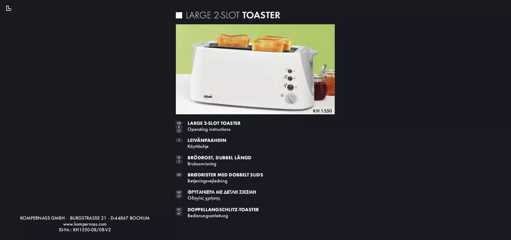 Mode d'emploi BIFINETT KH 1550 LARGE 2-SLOT TOASTER