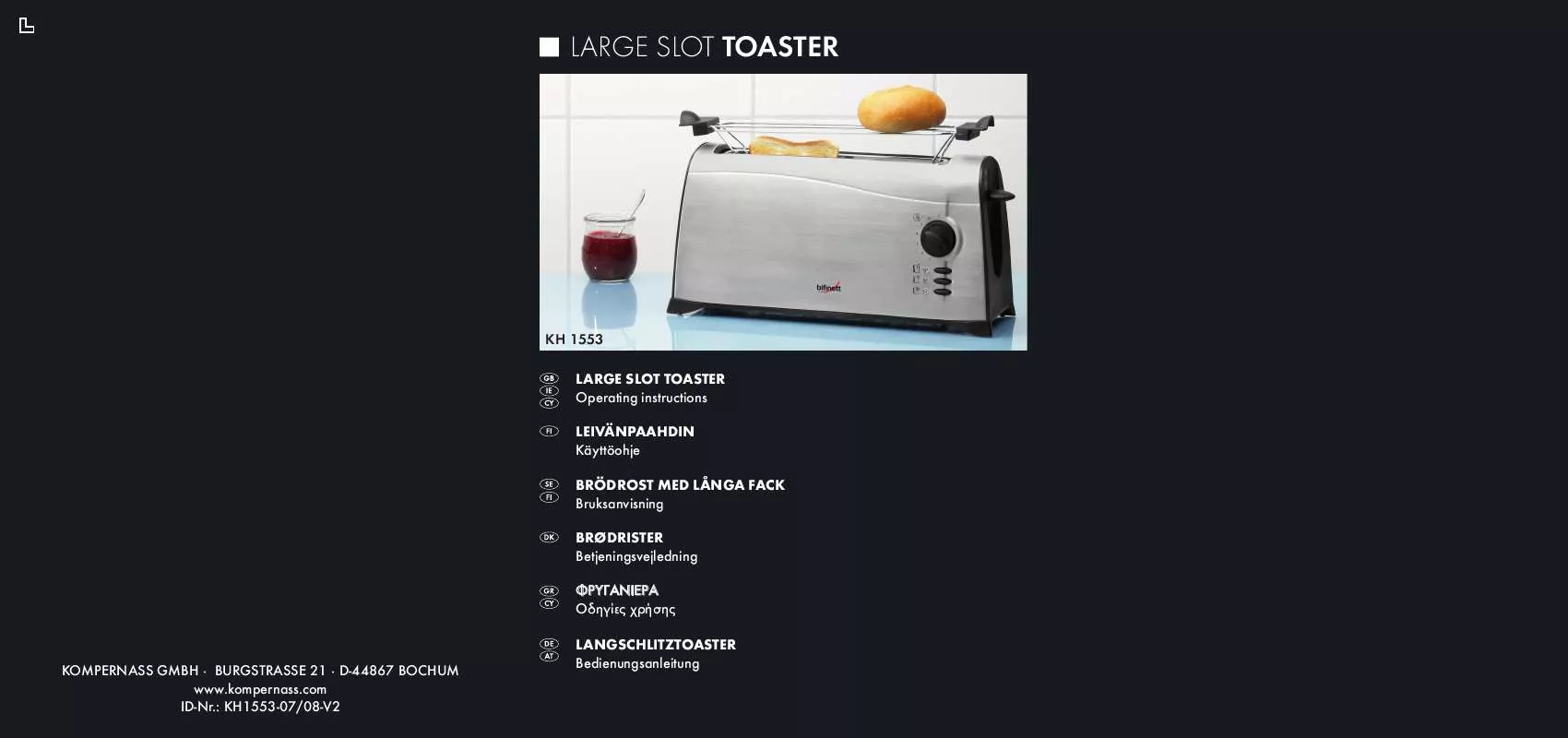 Mode d'emploi BIFINETT KH 1553 LARGE SLOT TOASTER