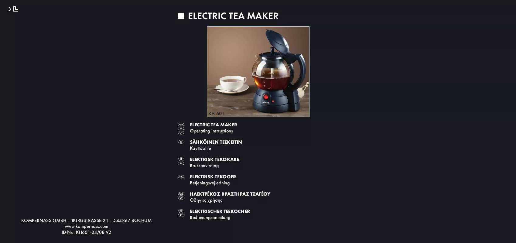 Mode d'emploi BIFINETT KH 601 ELECTRIC TEA MAKER