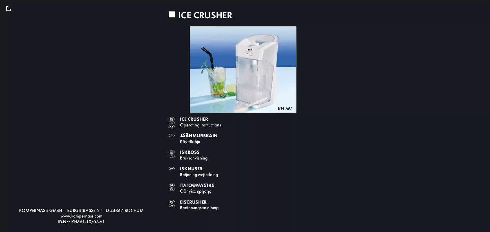 Mode d'emploi BIFINETT KH 661 ICE CRUSHER