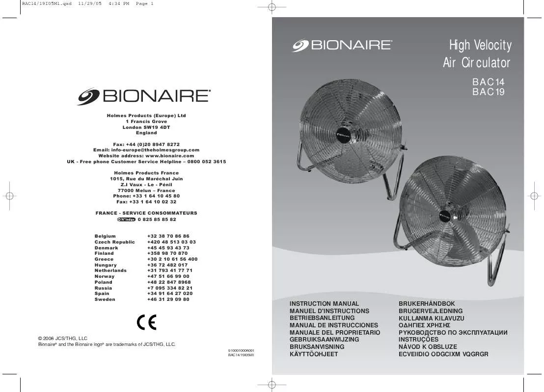 Mode d'emploi BIONAIRE BAC19