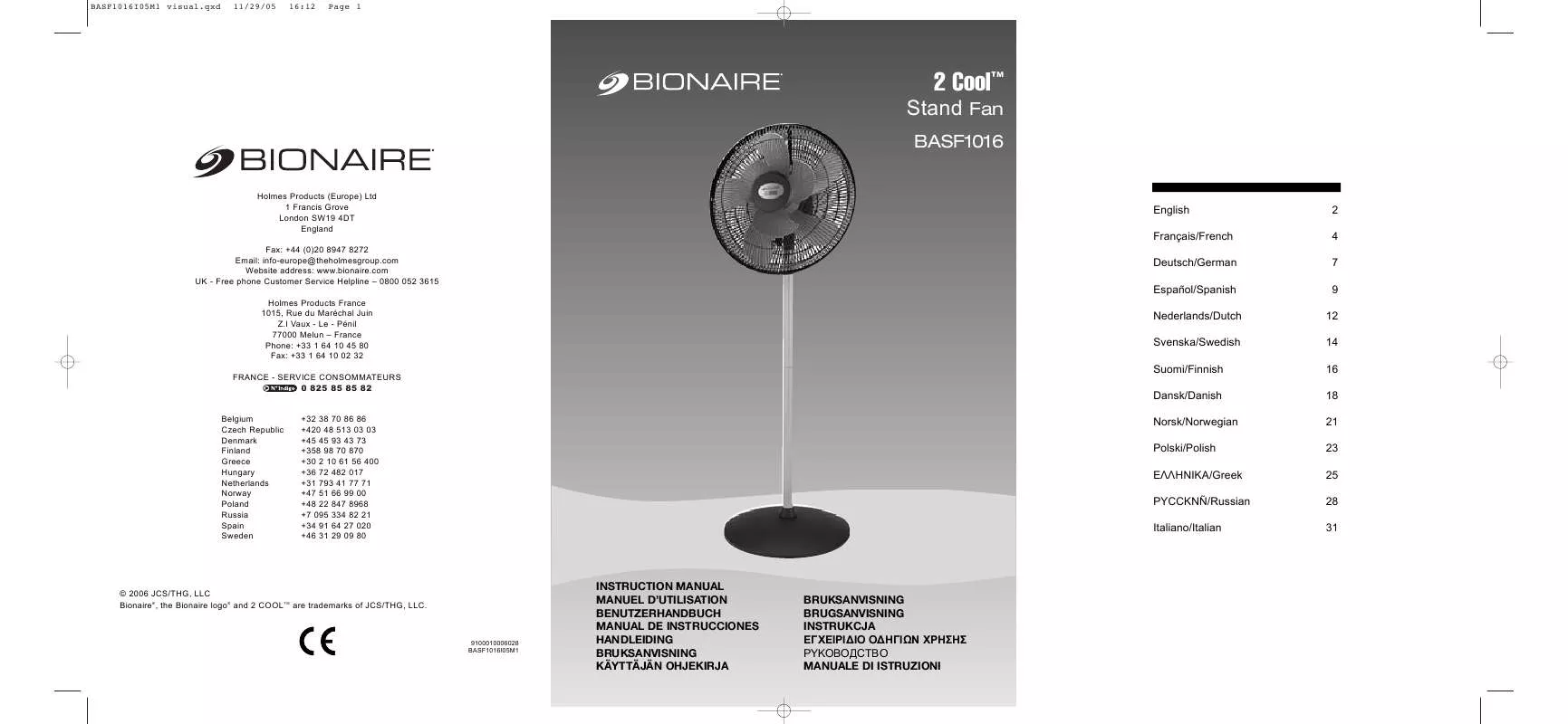 Mode d'emploi BIONAIRE BASF1016