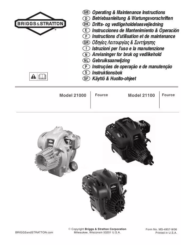 Mode d'emploi BRIGGS & STRATTON 21000 AND 21100