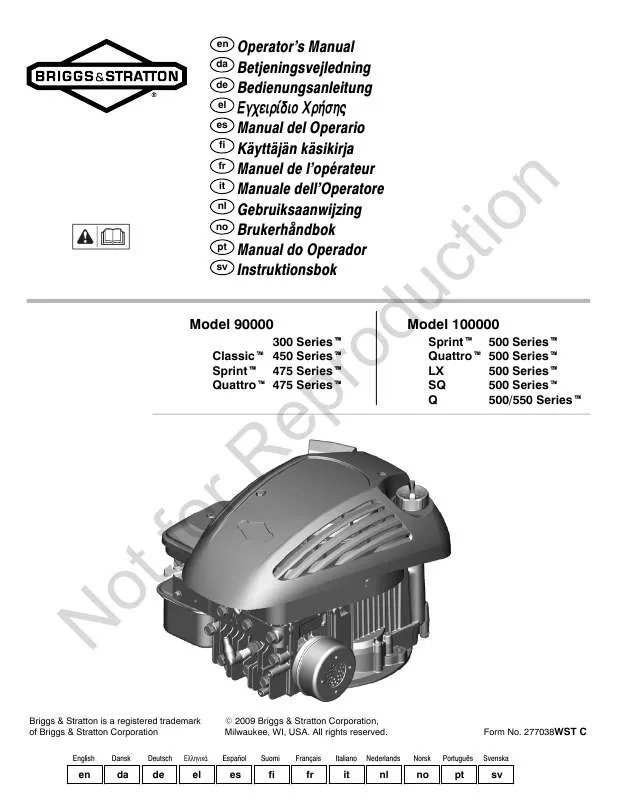 Mode d'emploi BRIGGS & STRATTON 9B900