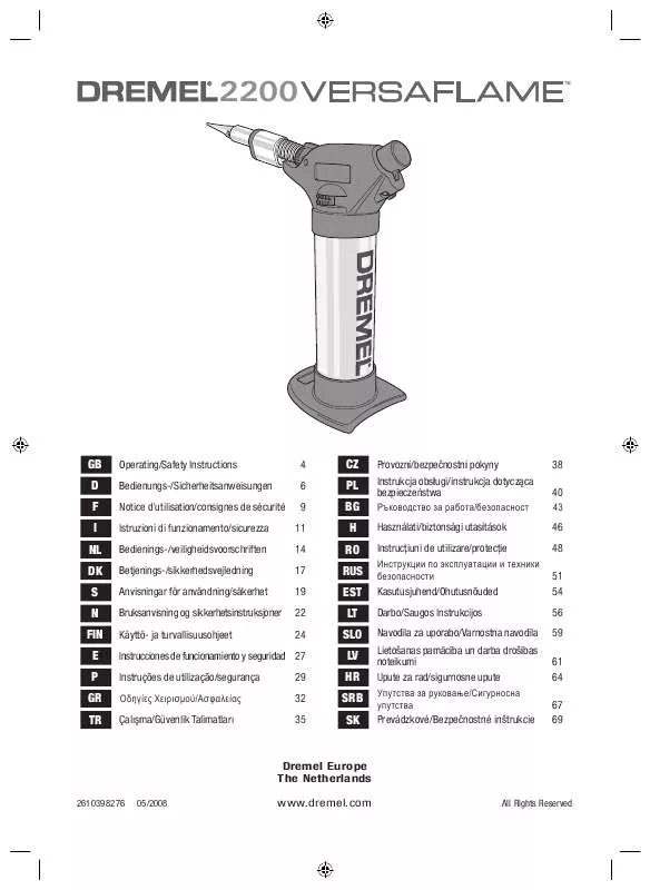 Mode d'emploi DREMEL 2200 VERSAFLAME