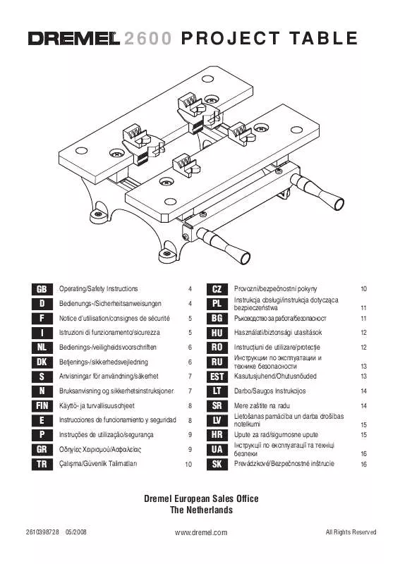 Mode d'emploi DREMEL 2600 PROJECT TABLE