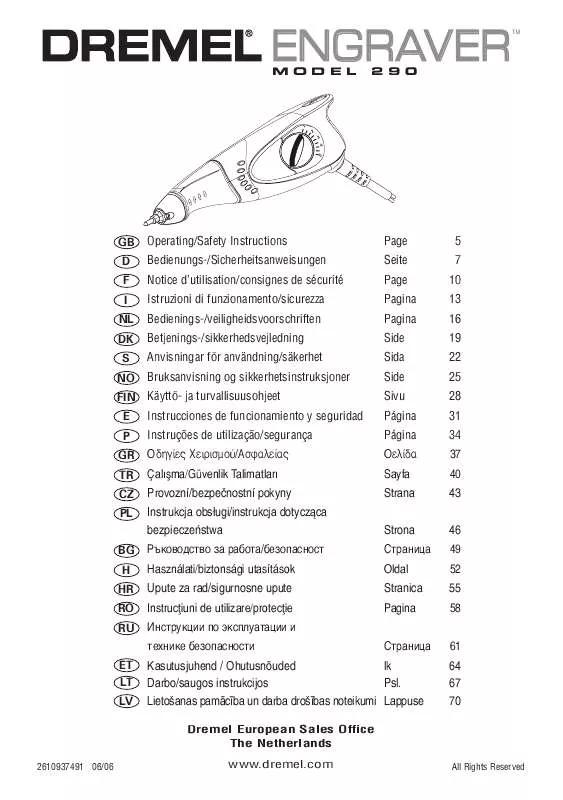 Mode d'emploi DREMEL ENGRAVER 290