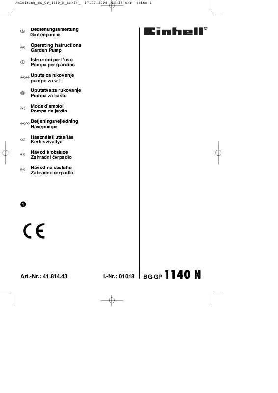 Mode d'emploi EINHELL BG-GP 1140 N