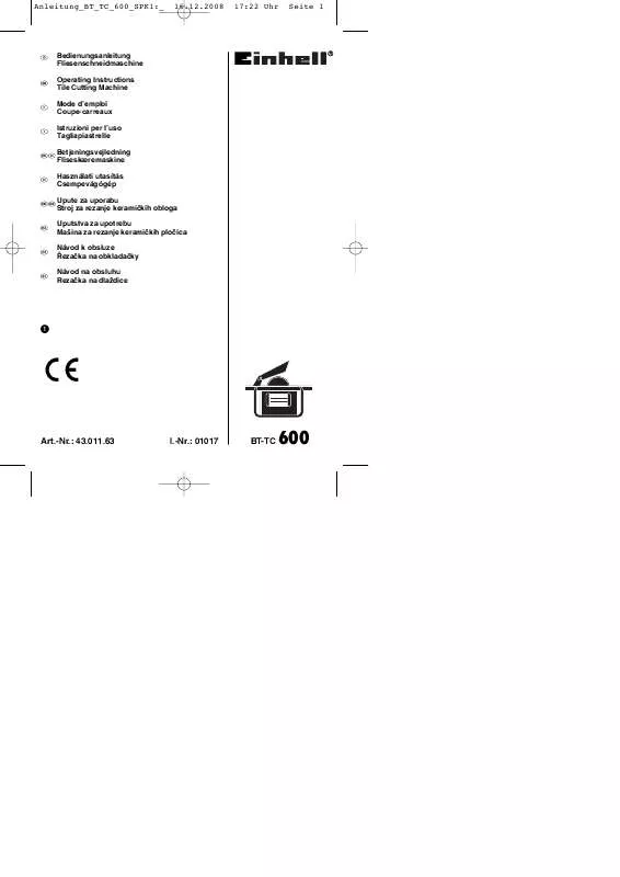 Mode d'emploi EINHELL BT-TC 600