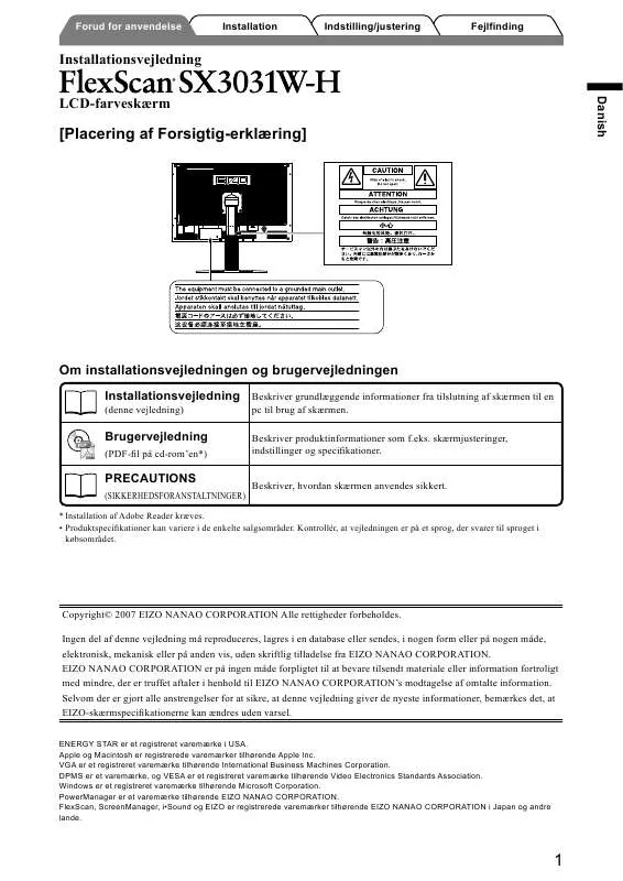 Mode d'emploi EIZO FLEXSCAN SX3031W