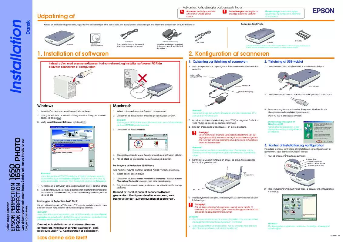 Mode d'emploi EPSON PERFECTION 1650