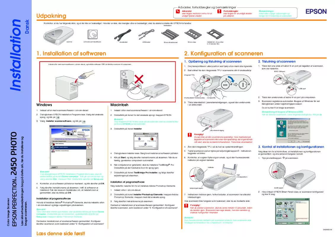 Mode d'emploi EPSON PERFECTION 2450