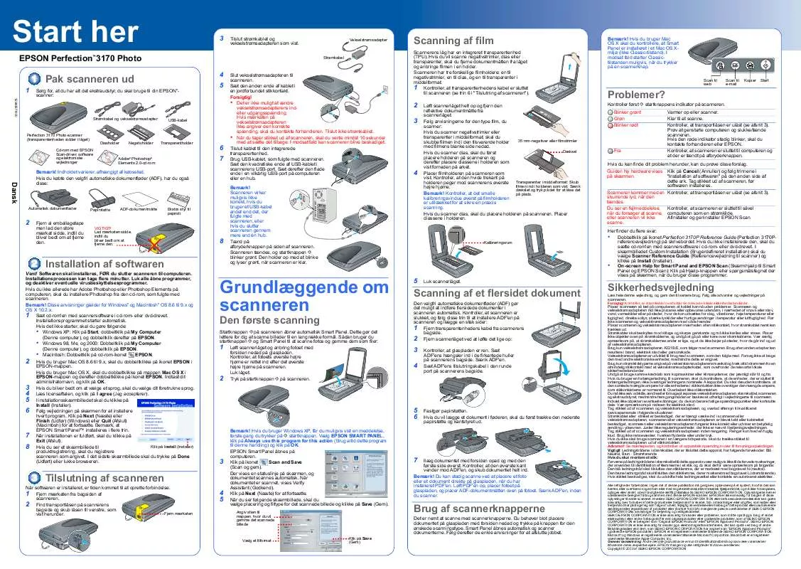 Mode d'emploi EPSON PERFECTION 3170